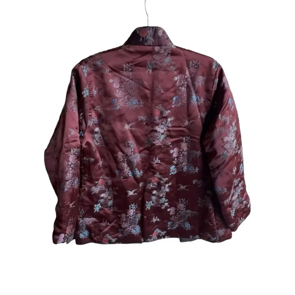 Vintage 60s Fans of S.F. Tea Timer Jacket Women Red Satin Rayon Embroidered L
